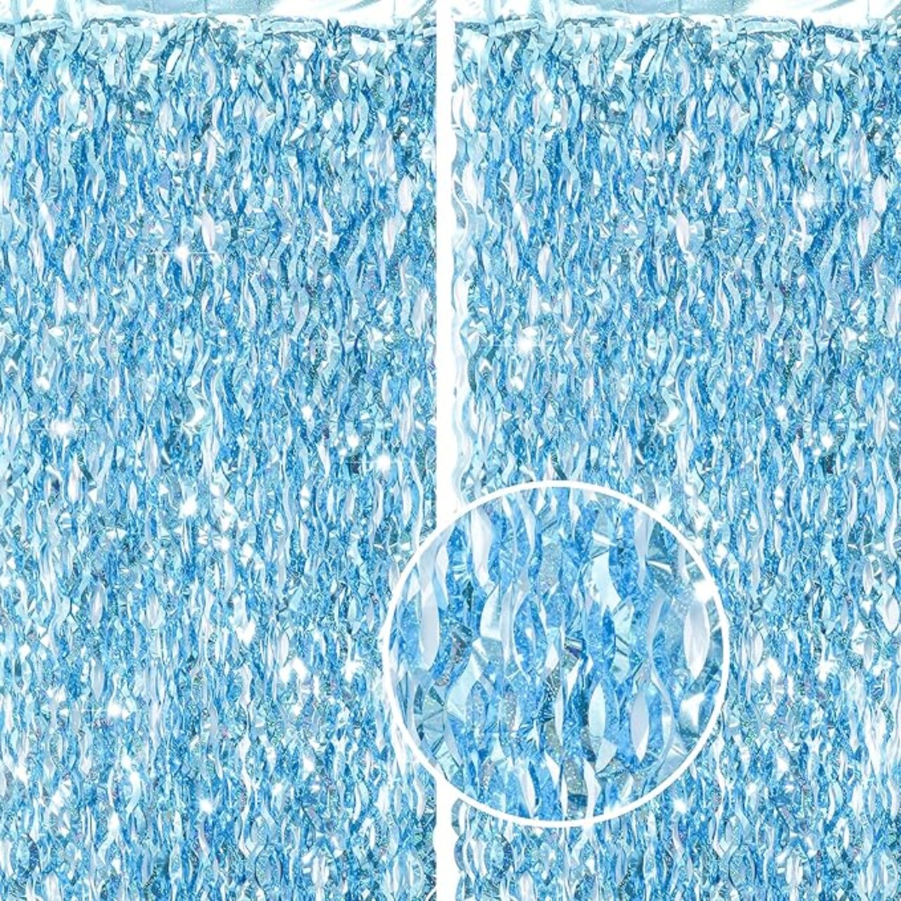 Light Blue Wave Party Backdrop Decoration -Foil Fringe Curtain Blue Party Streamers for Under The Sea/Ocean/Frozen/Pool/Beach Theme Party Decorations -2 Packs